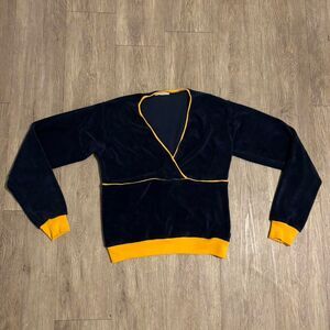 Vintage Navy Sweater with Yellow Trim
